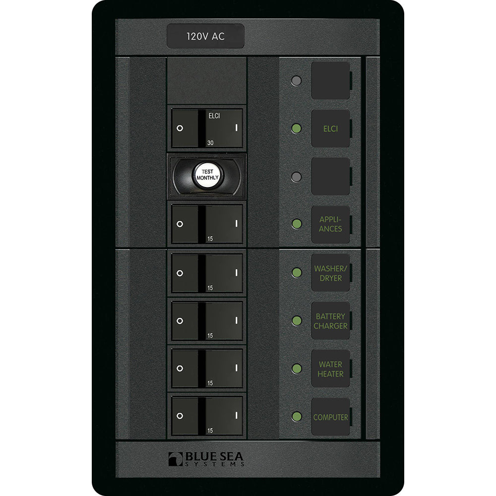 Blue Sea 1503 - 360 Panel - ELCI + 5 Position 120V AC Flat Rocker  [1503]
