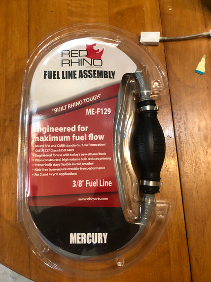 Mercury outboard engine 3/8" x 8' Bayonet type fuel line with connectors, bulb