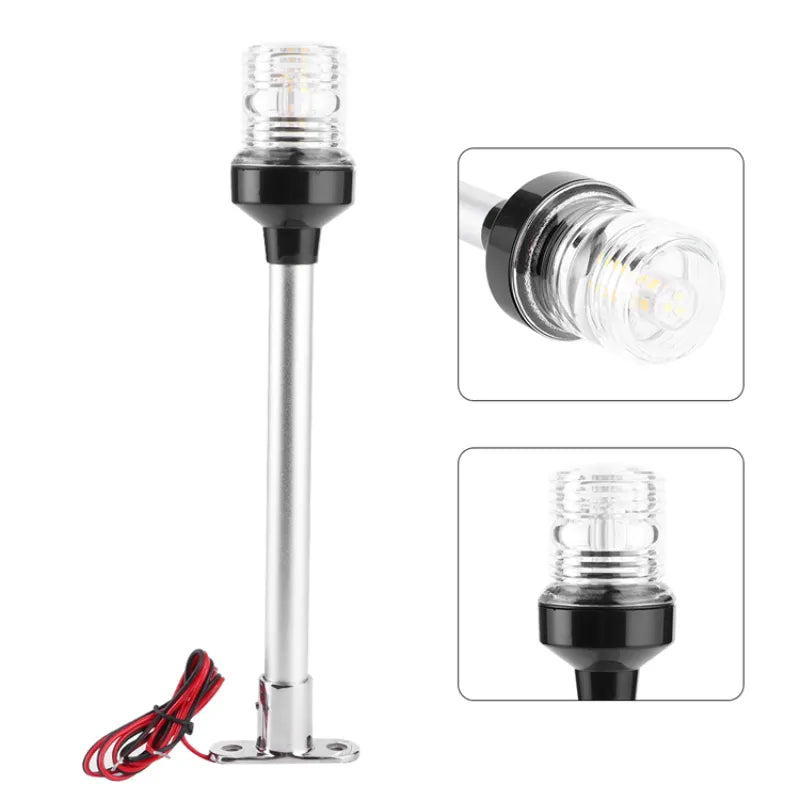 Luz LED blanca redonda de 12V para navegación de yates y barcos, luz LED blanca de 360 ​​grados, luz de ancla plegable, accesorios para barcos ligeros impermeables