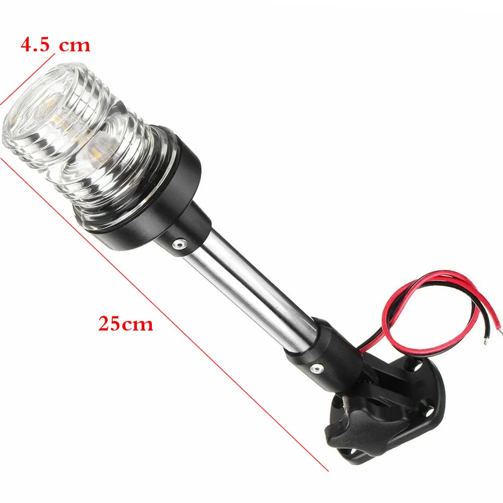 Luz LED blanca redonda de 12V para navegación de yates y barcos, luz LED blanca de 360 ​​grados, luz de ancla plegable, accesorios para barcos ligeros impermeables