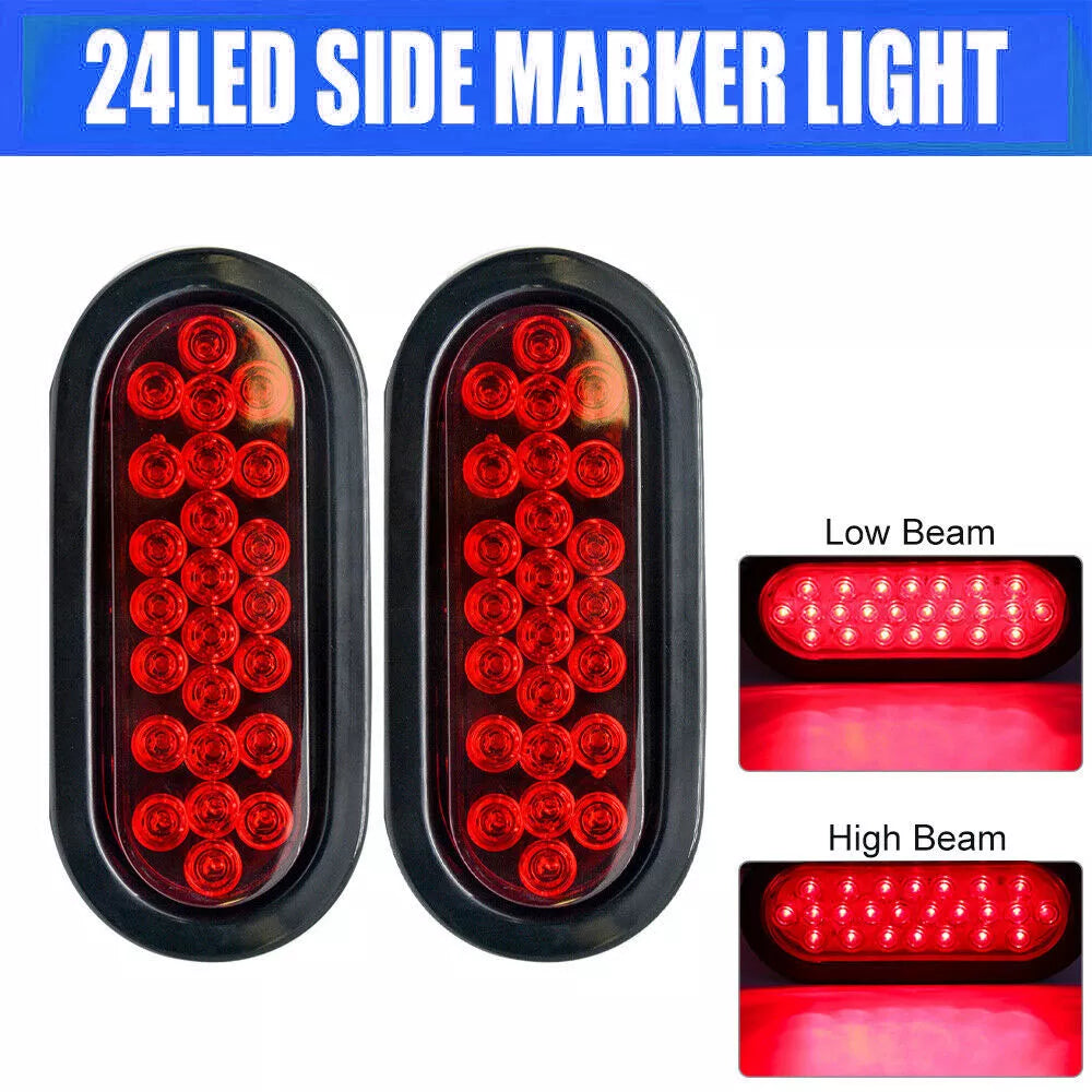 2pcs 12V 24 Led Oval Truck Trailer Stop Turn Tail Brake Light Side Marker Lamp Trailer Truck Lamp Red Kit Set