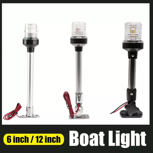 Luz LED blanca redonda de 12V para navegación de yates y barcos, luz LED blanca de 360 ​​grados, luz de ancla plegable, accesorios para barcos ligeros impermeables