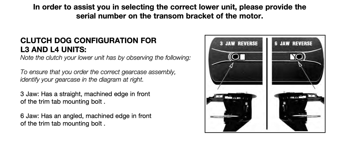 Mercury 110-125HP L4 (4 cylinder) 3 & 6 JAW gearcase years 1988-2006