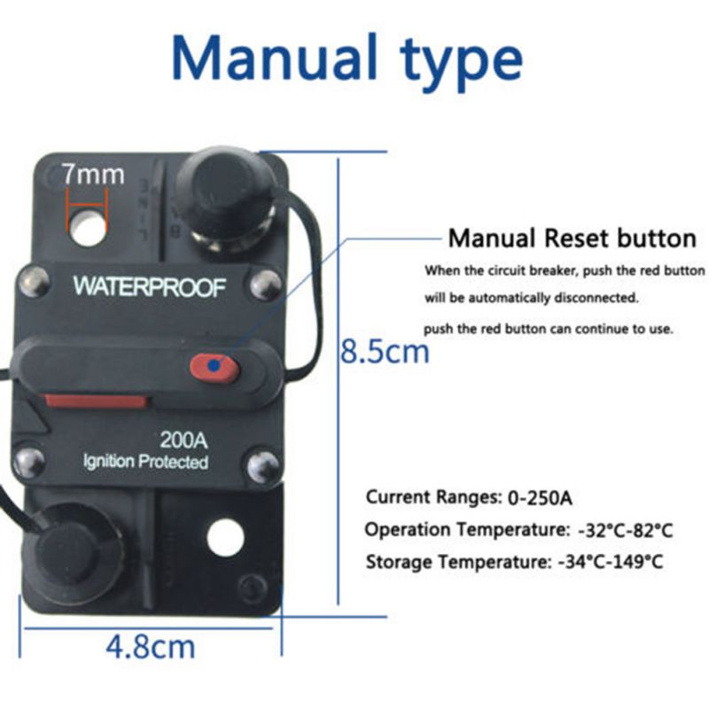 30A 40A 50A 60A 70A 80A 100A 120A 150A 200A 250A 300A AMP disyuntor fusible reinicio 12-48V DC coche barco Auto impermeable