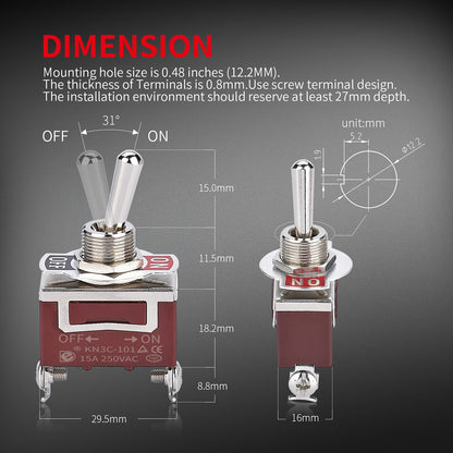 1PC Toggle Switch 12V DC 30A 2 Pin ON Off SPST ON ON Latching Momentary With Weatherproof Cap Cover for Auto Car Marine Boat