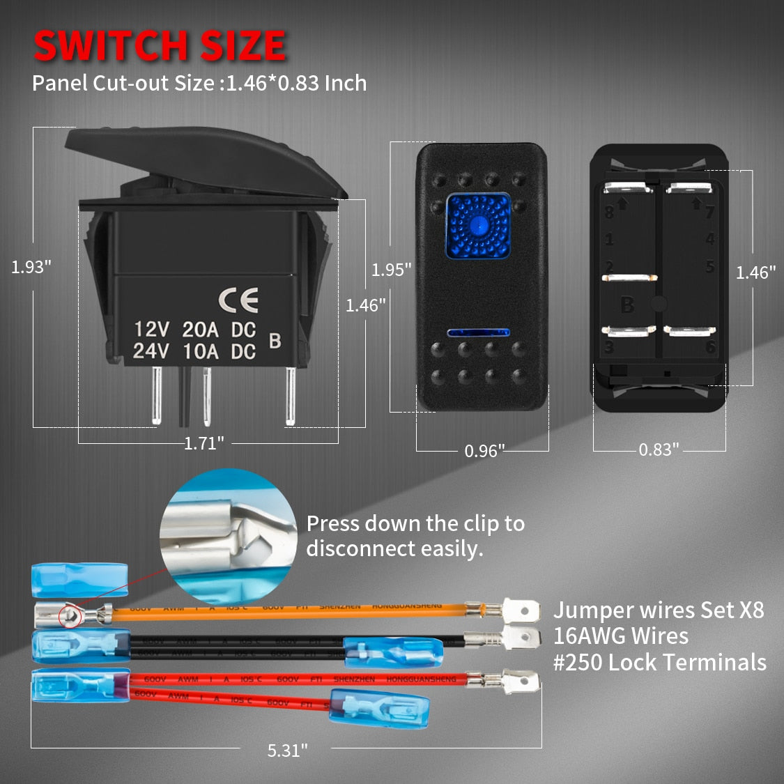 1 Uds. Interruptor marino de 5 pines SPST interruptor de encendido-apagado para coche barco camión luz con doble iluminación LED Waterpoof 20A