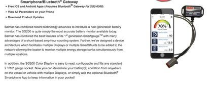 Balmar SG-230 Battery Monitor System 12V-48 Volt Kit, Smarthunt, 2" Color Display, NEMA2000 capable , Bluetooth use with iPhone or Android